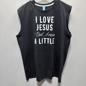 I Love Jesus But I Cuss A Little Muscle Shirt Funny Religion Sleeveless XL